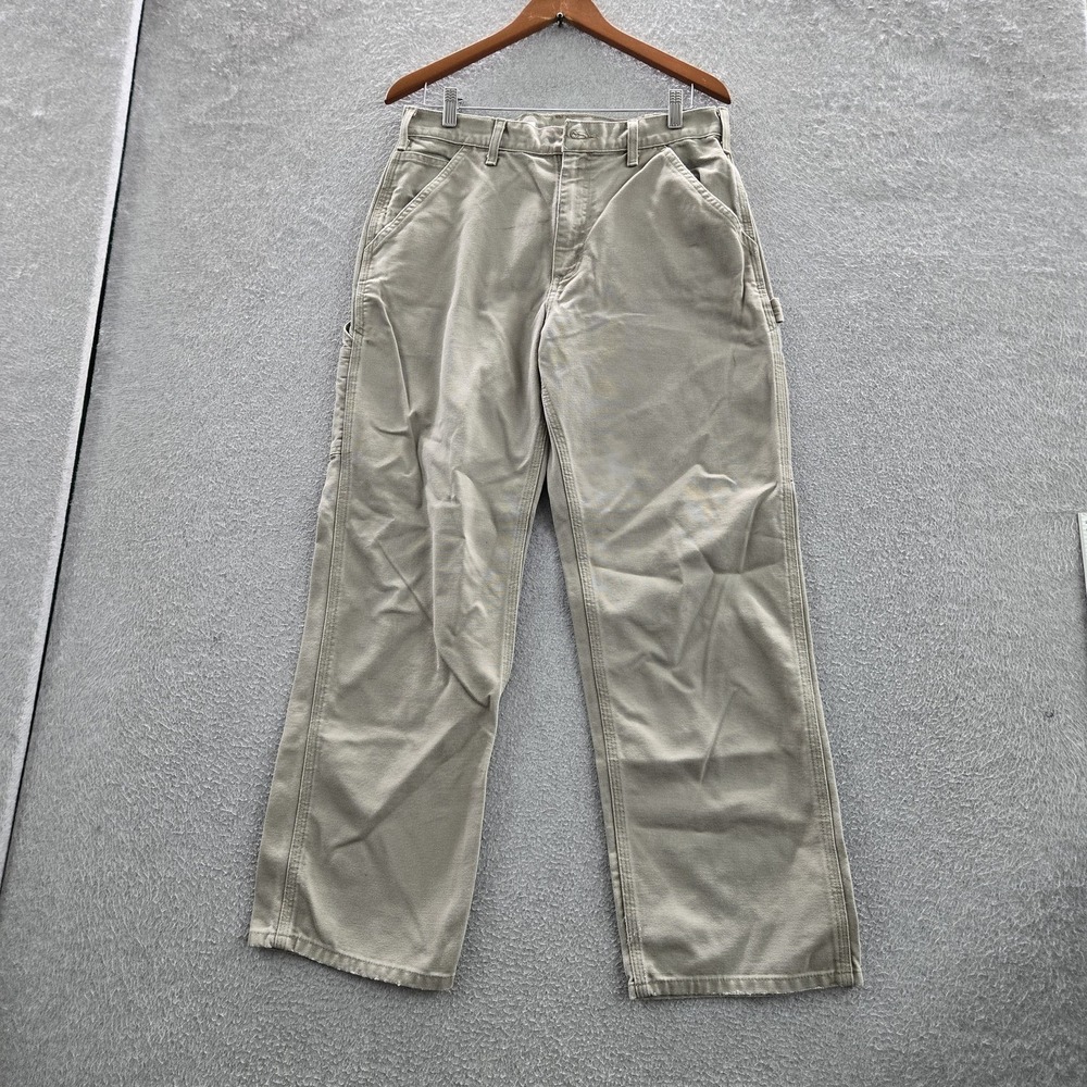 Carhartt Men Pants 33X30 Beige Loose Straight Washed Duck Dungaree Utility READ